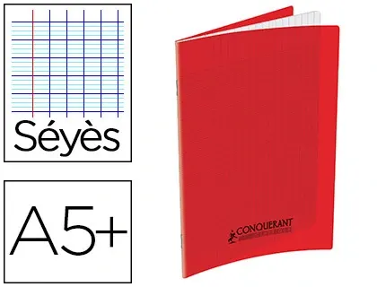 Cahier conquérant polypropylène a5+ 17x22cm 140 pages 90g séyès coloris rouge — Non classé
