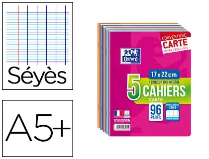 Oxford Cahier piqûre, 170 x 220 mm, seyès, 96 pages,lot de 5 — Cahiers francais