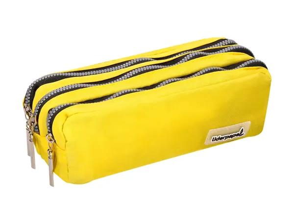 Trousse scolaire liderpapel large rectangulaire 3 compartiments 185x80x70mm coloris jaune — Non classé