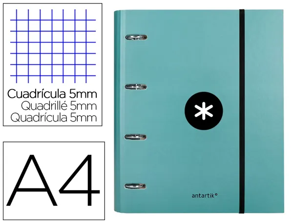 Classeur antartik 4 anneaux ronds 40mm a4 carton rembordé feuillets mobiles q5x5 coloris menthe — Non classé