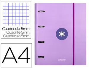 Classeur antartik 4 anneaux ronds 40mm a4 carton rembordé feuillets mobiles q5x5 colorislavande — Non classé