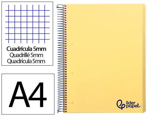 Cahier spirale liderpapel a4 micro wonder 240 pages 90g 5x5mm 4 trous 5 bandes couleurs jaune — Non classé