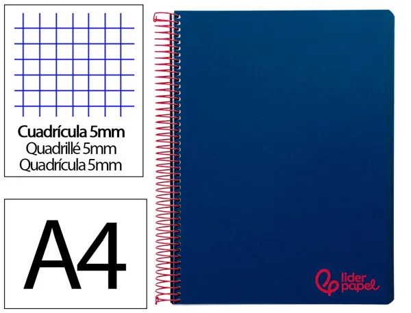 Cahier spirale liderpapel a4 micro wonder 240 pages 90g    5x5mm 4 trous 5 bandes        couleurs bleu marine — Non classé