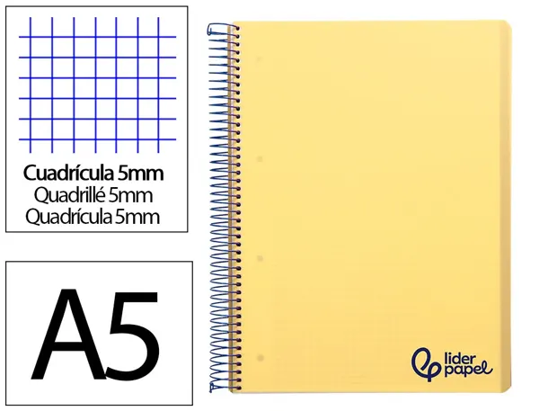 Cahier spirale liderpapel a5 micro wonder 240 pages 90g    5x5mm 6 trous 5 bandes        couleurs jaune — Non classé