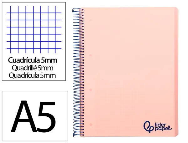 Cahier spirale liderpapel a5 micro wonder 240 pages 90g    5x5mm 6 trous 5 bandes        couleurs rose — Non classé
