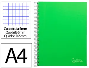 Cahier spirale liderpapel jolly couverture contrecollée a4 280p 75g/m2 5x5mm microperforé 4 trous coloris vert — Non classé