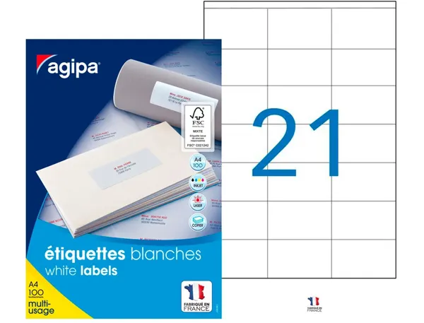 agipa Etiquette universelle, 70 x 42 mm, coins droits — Fournitures