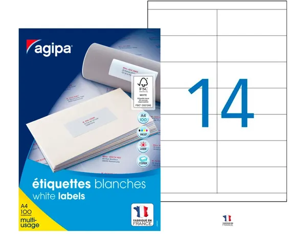 agipa Etiquette universelle, 105 x 39 mm, coins droits — Fournitures