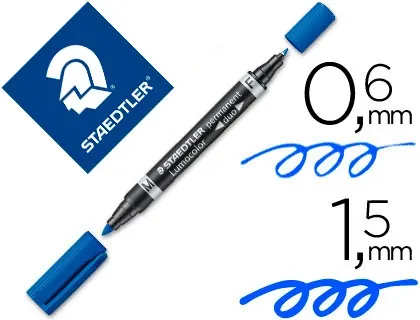 Marqueur staedtler permanent lumocolor duo multi-usages double pointe 0.6 et 1.5mm encre dry safe bleu — Non classé