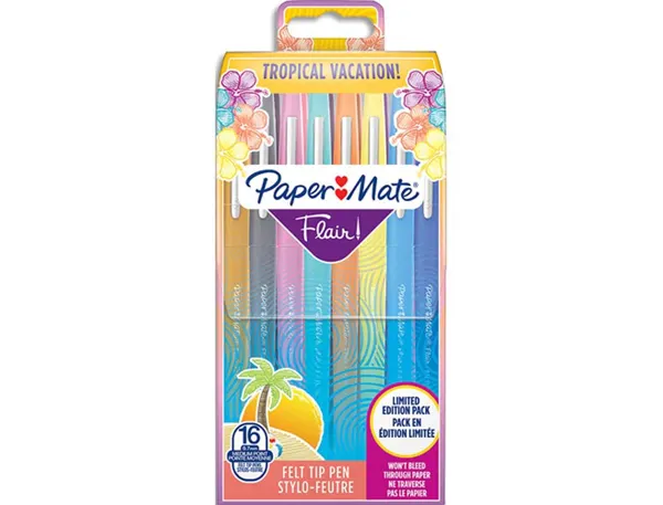 Stylo-feutre paper mate flair tropical pointe moyenne 1mm longue durée de vie pochette 16 coloris assortis — Non classé