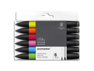 Marqueur professionnel w&n promarker double pointe tons vibrants jaune mandarine pavot cerise cyan vert vif set 6 unités —…