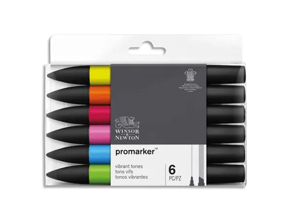 Marqueur professionnel w&n promarker double pointe tons vibrants jaune mandarine pavot cerise cyan vert vif set 6 unités —…