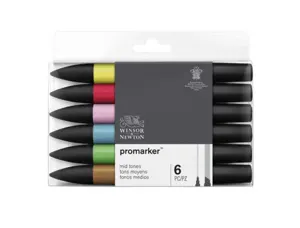 Marqueur professionnel w&n promarker double pointe tons moyens jaune/tulipe/rouge/oeillet rose/bleu chine/cacao 6 unités —…