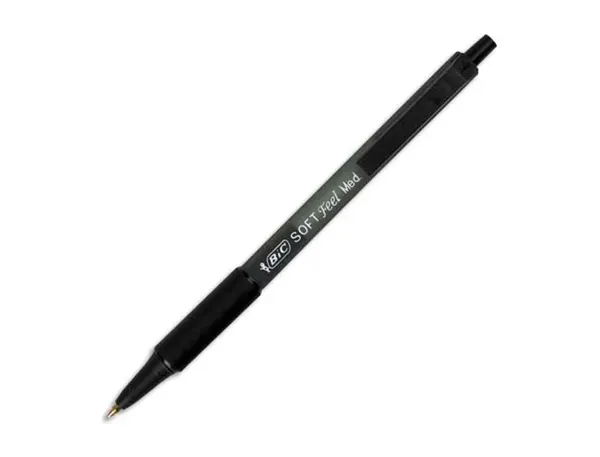 Stylo-bille bic soft feel pointe moyenne 1mm rétractable clip grip corps caoutchouc couleur noir — Non classé