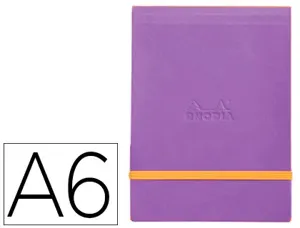 Pochette rhodiarama webpocket a6 9x14cm couverture simili cuir violet intérieur imprimé fermeture élastique orange — Non…