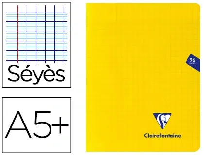 Cahier piqué clairefontaine mimesys couverture polypropylène a5+ 17x22cm 96 pages 90g réglure séyès coloris jaune — Non…