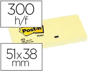 Bloc-notes post-it 653 51x38mm 100f/bloc repositionnables coloris jaune étui 3 blocs — Non classé
