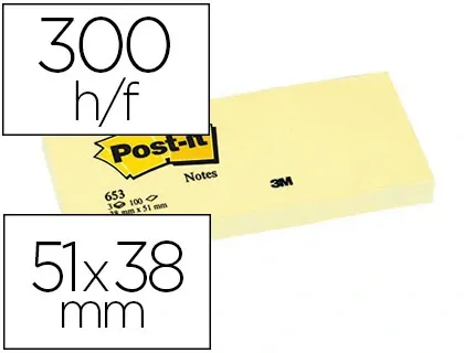Bloc-notes post-it 653 51x38mm 100f/bloc repositionnables coloris jaune étui 3 blocs — Non classé