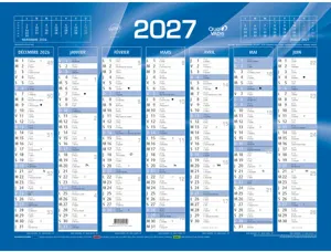 QUO VADIS Calendrier de banque bleu, 550 x 405 mm, 2027 — Calendriers & éphémérides