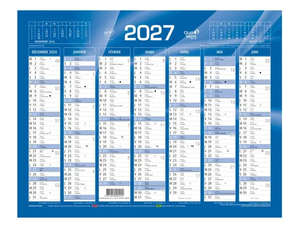 QUO VADIS Calendrier de banque bleu, 270 x 210 mm, 2027 — Calendriers & éphémérides