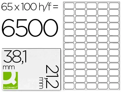 Étiquette adhésive q-connect 38.1x21.2mm coins droits imprimante jet d'encre laser copieur 100 feuilles 6500 unités — Non…