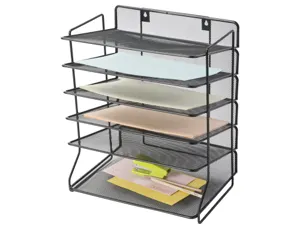 Corbeille à courrier q-connect maille métallique 5 étagères 325x230x390mm coloris noir set 6 unités — Non classé