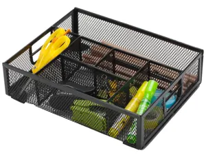 Organiseur bureau q-connect maille métallique 6 compartiments 235x183x65mm coloris noir — Non classé