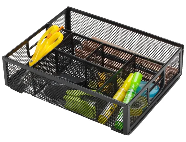Organiseur bureau q-connect maille métallique 6 compartiments 235x183x65mm coloris noir — Non classé