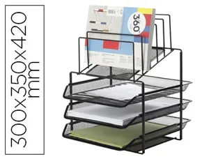 Corbeille à courrier q-connect maille métallique 3 corbeilles 5 trieurs à enveloppes 300x350x420mm noir 3 unités — Non classé