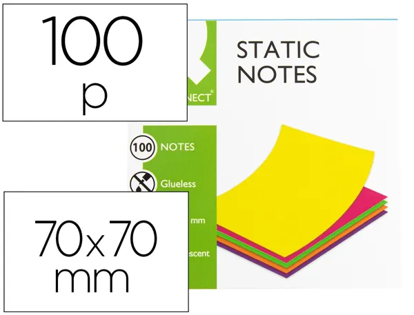 Bloc notes q-connect quick notes 70x70mm 100f electro    statiques repositionables     coloris neon — Non classé