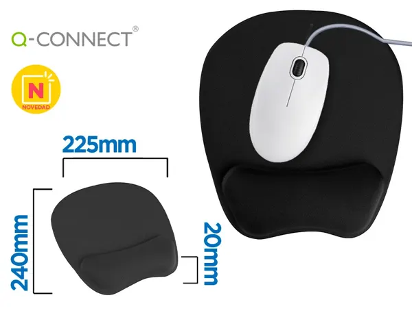 Tapis souris q-connect repose-poignet ergonomique    mousse grand confort facilement nettoyable coloris noir — Non classé