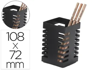 Pot a crayons q-connect design moderne carre metal    72x72x108mm coloris noir — Non classé