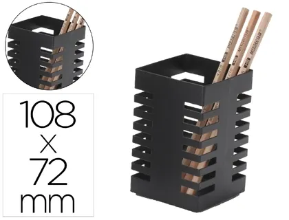 Pot a crayons q-connect design moderne carre metal    72x72x108mm coloris noir — Non classé