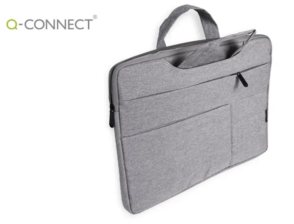 Sacoche ordinateur q-connect poignees amovibles fermeture  eclair compartiments exterieurs 39x28x2cm gris clair — Non classé