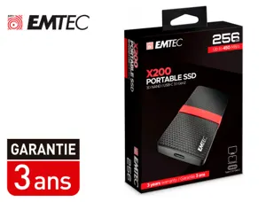 Disque dur ssd portable emtec x200 power plus usb-c 3.1 gen1 transfert haute vitesse grande capacite de stockage 256gb —…