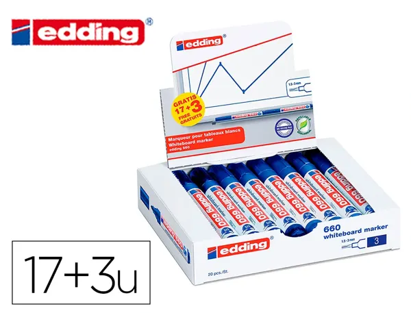 Marqueur edding e-660 tableaux blancs effacable a   sec pointe moyenne trace      1,5/3mm bleu pack 17 + 3 — Non classé