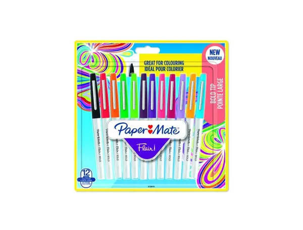 Feutre Ecriture Paper Mate Flair Bold Pointe Large Blister 12 Unites, PAPERMATE — Fournitures