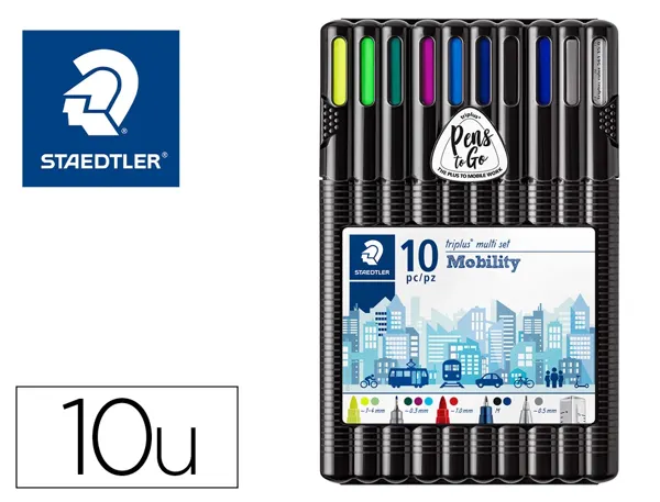 Etui staedtler triplus mobily set 10 unites 4 feutres 2     stylos 1 porte-mine 2         surligneurs 1 regle — Non classé