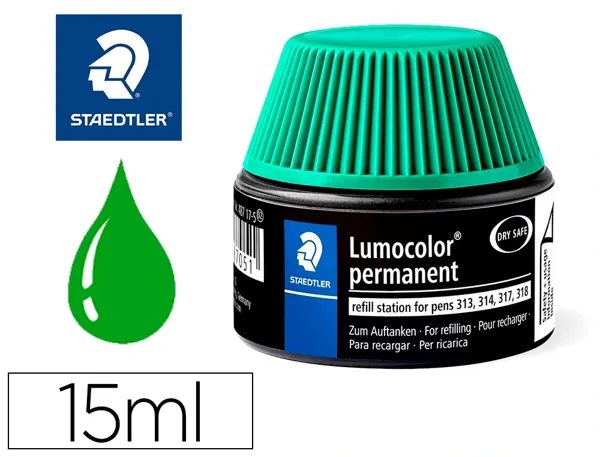 Recharge feutre permanent staedtler lumocolor 487 17    pour feutres 313/314/317/318  flacon 15ml coloris vert — Non classé