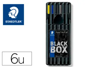 Etui staedtler triplus set 6 unites 2 feutres 1 bleu 1 noir 1 roller noir 1 stylo bleu 1 porte-mine hb et 1 surligneur —…