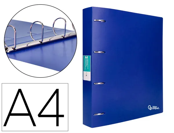 Classeur liderpapel 4 anneaux 40mm a4 polypropylene dos 55mm porte-cartes de visite coloris bleu translucide — Non…