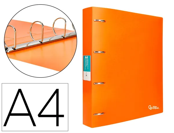Classeur liderpapel 4 anneaux 40mm a4 polypropylene dos     55mm porte-cartes de visite   coloris orange fluo — Non classé