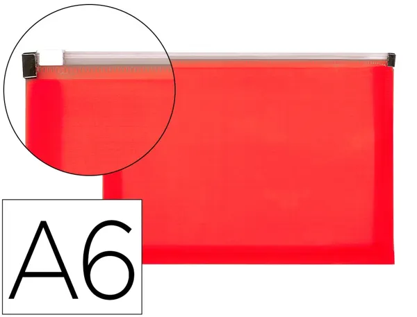 Pochette enveloppe liderpapel polypropylene 180 microns a6  105x148mm fermeture eclair    rouge translucide — Non classé