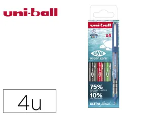 Roller uniball ocean care ecriture moyenne pointe 0,7mm encre liquide coloris         assortis pochette 4 unites — Non classé