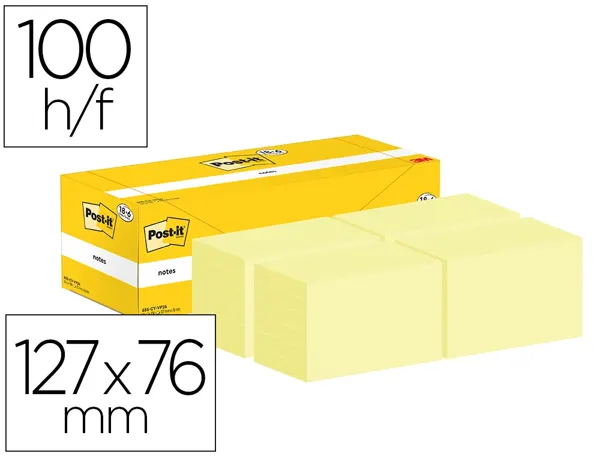 Bloc-notes post-it 127x76mm 100f repositionnables coloris jaune boite 24 blocs (18+6    gratuits) — Non classé