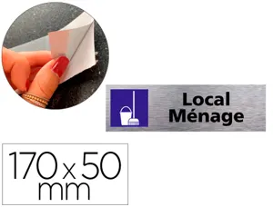 Plaque de porte local menage signaletique biz pictogramme  en aluminium brosse double    face autocollant dos 170x50mm —…