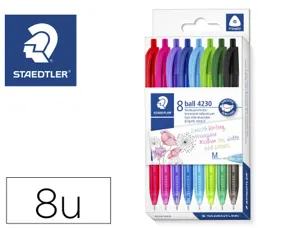 Stylo-bille staedtler ball 4230 m triangulaire retractable ergonomique pointe moyenne coloris assortis boite 8 unites — Non…