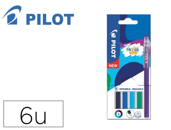 Stylo Pilot Frixion Ball Sticks Encre Effacable Pointe 0,7mm 6 Coloris Assortis Tons Froids Pochette 6 Unites — Fournitures