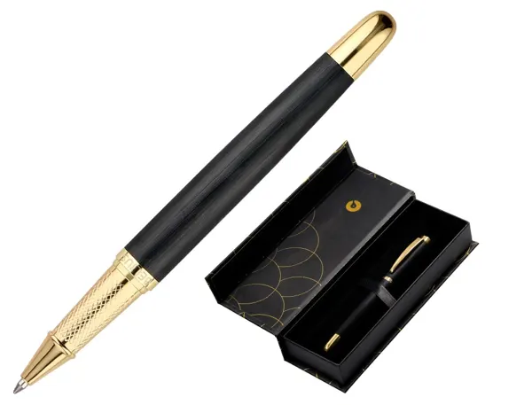 Stylo-bille belius passion aluminium brosse attributs or encre bleue coloris noir dans coffret cadeau — Non classé
