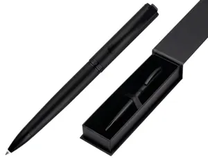 Stylo-bille belius turbo monochrome aluminium texture pointillee encre bleue coloris noir dans coffret cadeau — Non classé